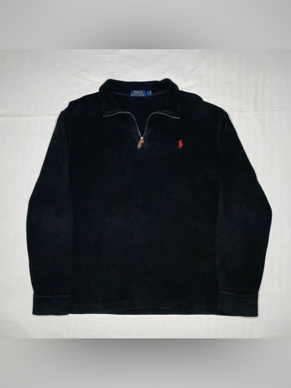 Polo Ralph Lauren Mens Quarter Zip Pullover Black Red Pony Fleece Sweatshirt L